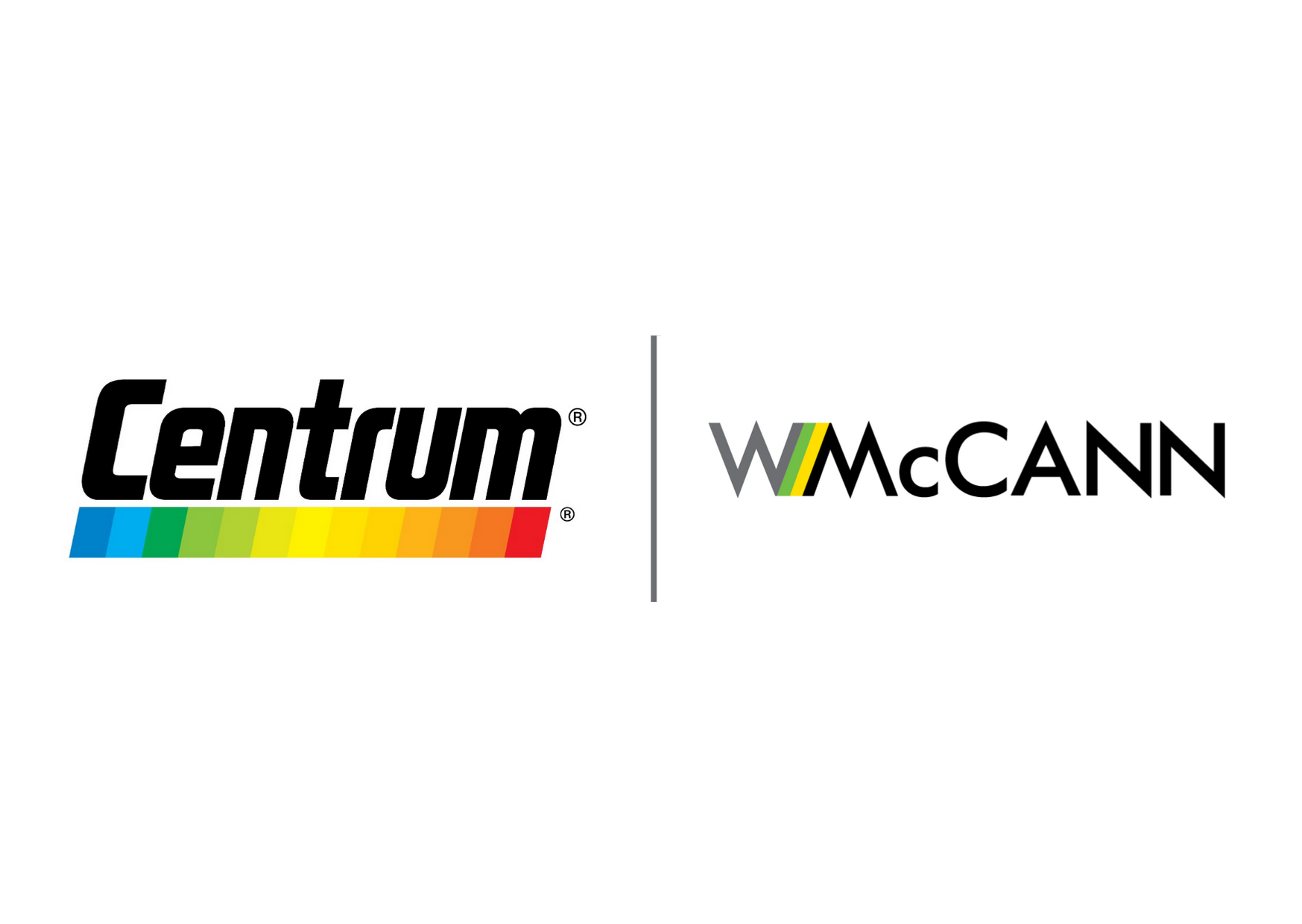 Na imagem estão os logos de Centrum e da WMcCann, posicionados um ao lado do outros, em um fundo branco.